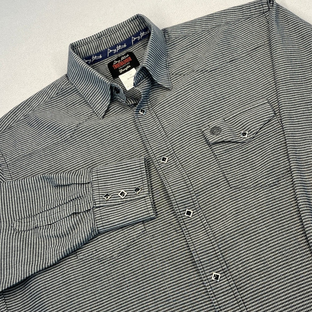 Wrangler George Strait Troubadour Western Snap Shirt Black White Geometric XL